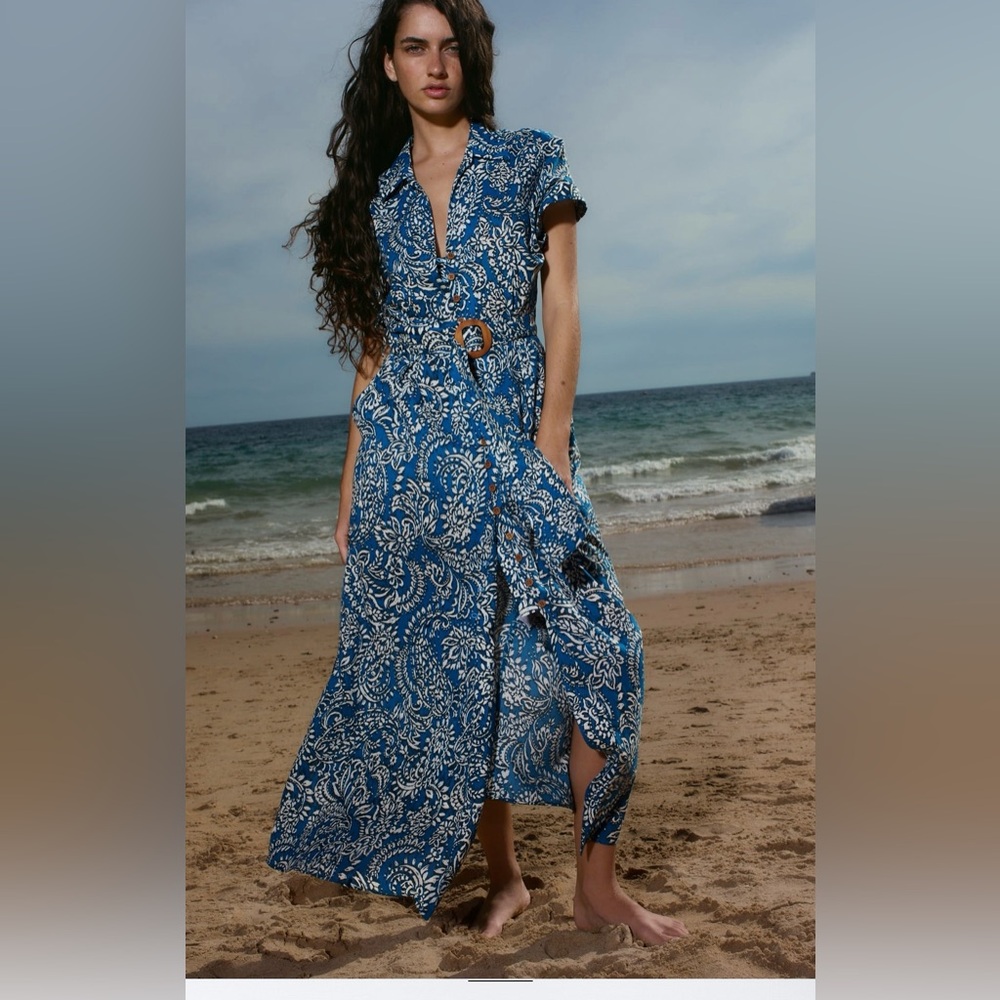 ZARA BELTED PRINTED DRESS